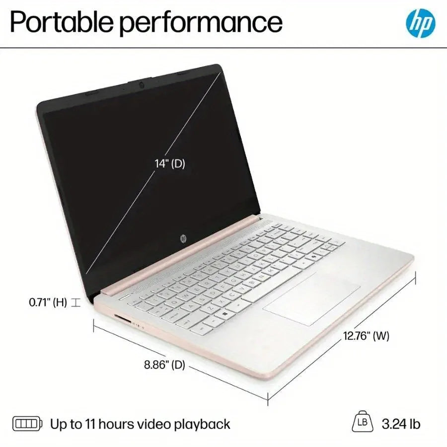 HP 14" HD Business Laptop,Intel Processor N150,4GB RAM,128GB UFS,Intel Graphics,Wi-Fi 6,Windows 11 Home,Pale Rose Gold