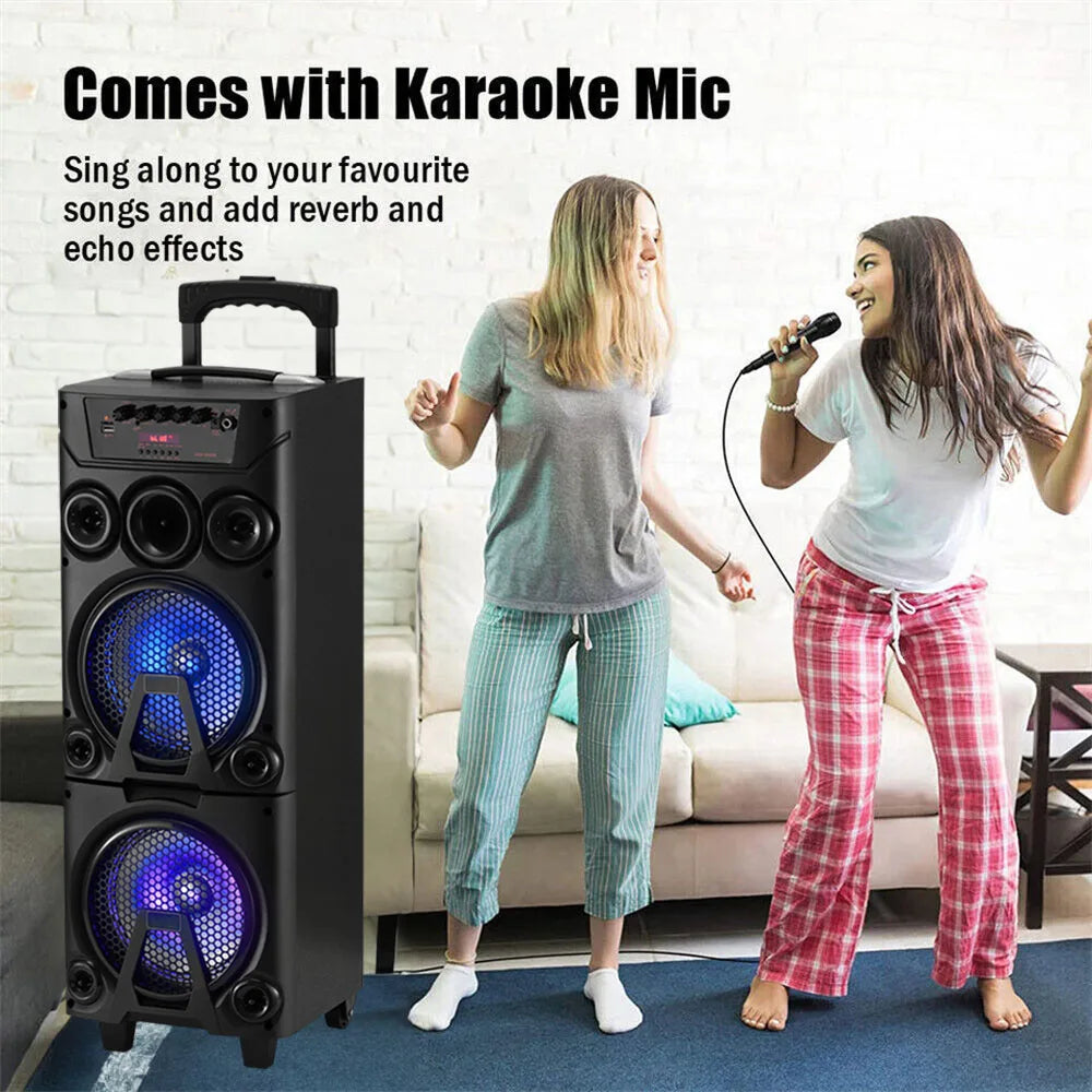 6000W Portable Bluetooth Speaker Heavy Bass Dual 8 " Subwoofer Sound System Party Led Light Rechargeable Outdoor Speaker