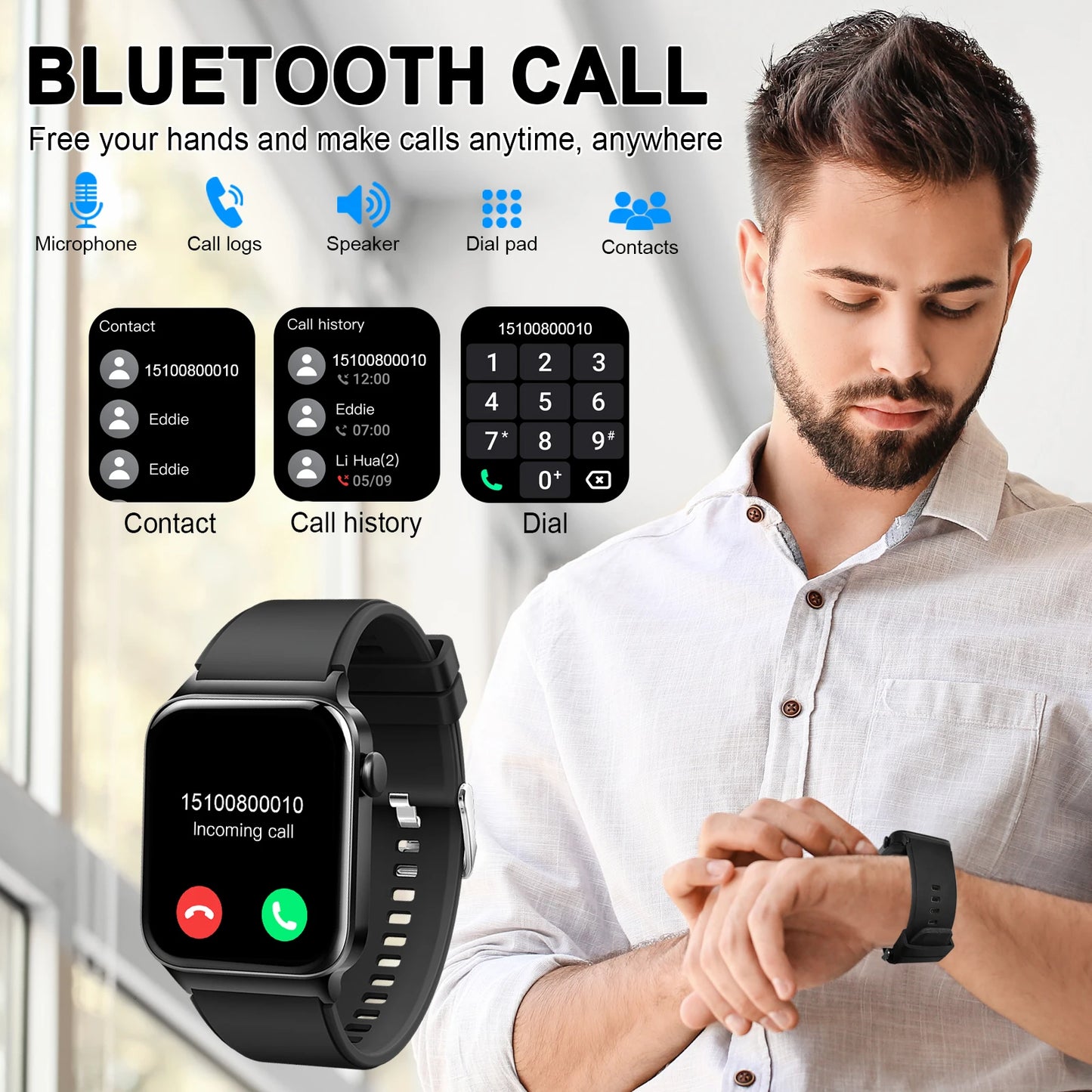 Jxrev 1.85" Ultra Thin Smartwatch (Answer/Make Call), IP68 Waterproof Fitness Tracker, 100+Sport Modes, Heart Rate/Sleep Monito.