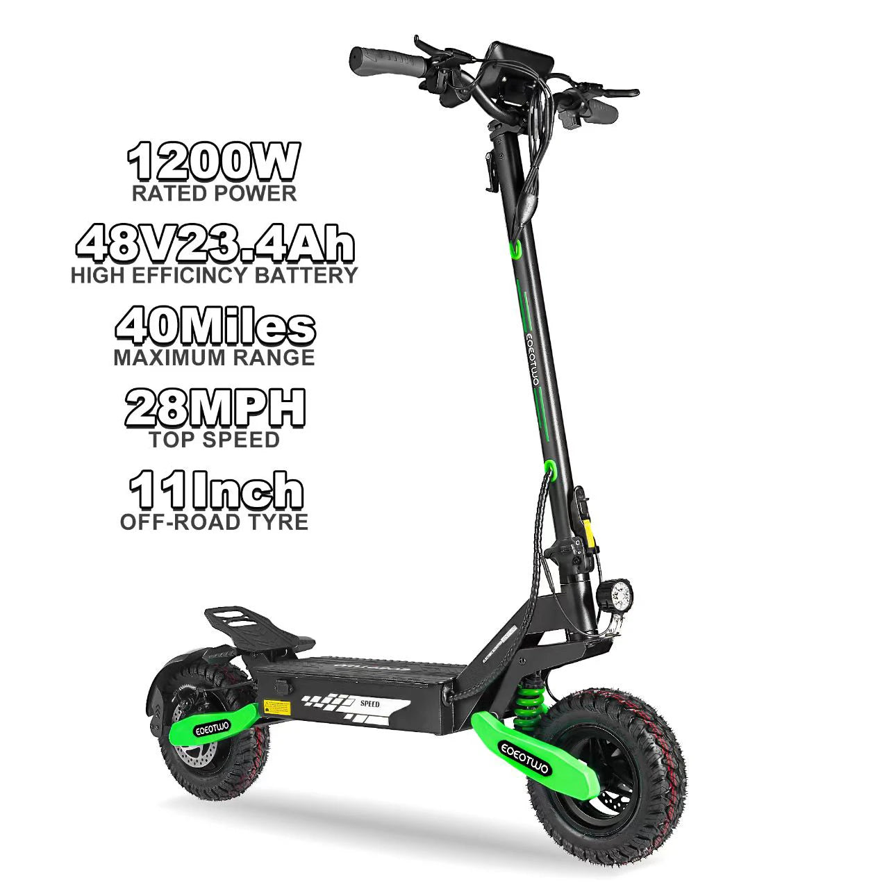 EOEOTWO GT06 Electric Scooter Adults 1200W Motor 48V13/23AH Lithium Battery 28MPH E Scooters Dual Suspensions + 1 Year Warranty