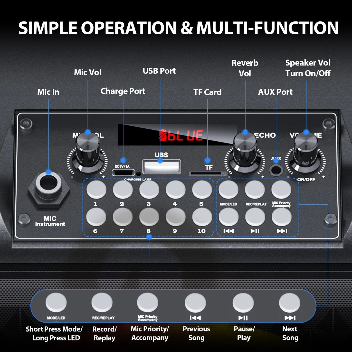 FanFun Wireless Speaker, Portable Bluetooth Speaker with Microphone and LED Light, Karaoke Speaker Machine, Home Karaoke System