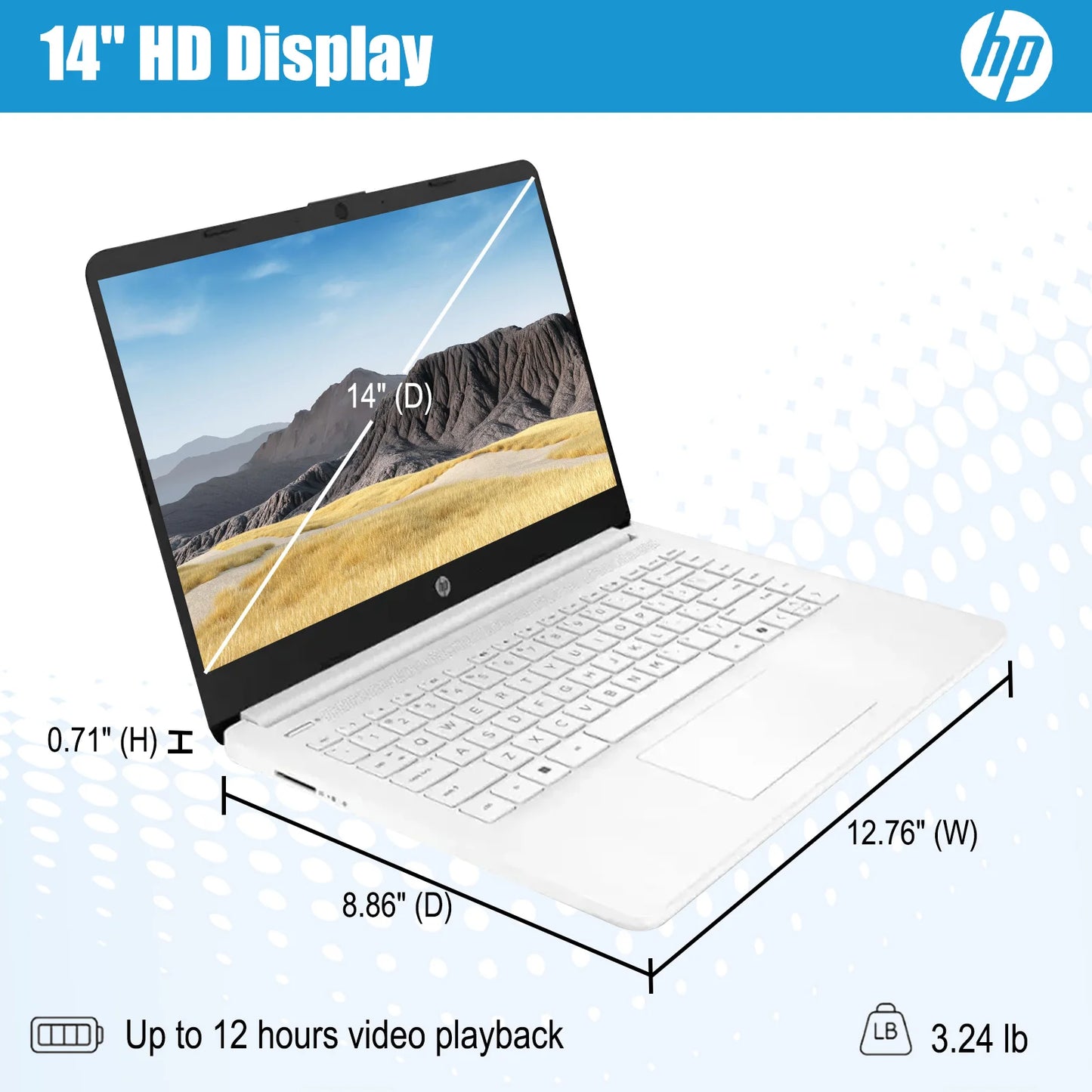 HP 14" Laptop, Intel Celeron N4500, Up to 16G RAM, Up to 320GB Storage(64GB eMMC onboard+ 256GB microSD), Win 11 Pro, Mouse