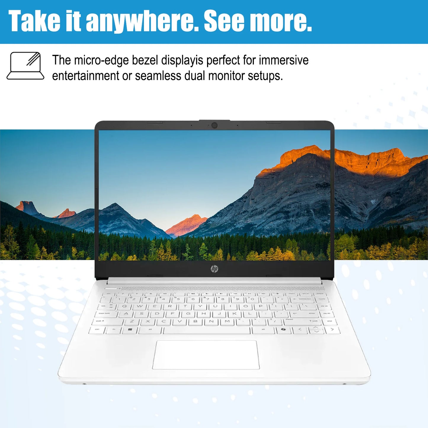 HP 14" Laptop, Intel Celeron N4500, Up to 16G RAM, Up to 320GB Storage(64GB eMMC onboard+ 256GB microSD), Win 11 Pro, Mouse
