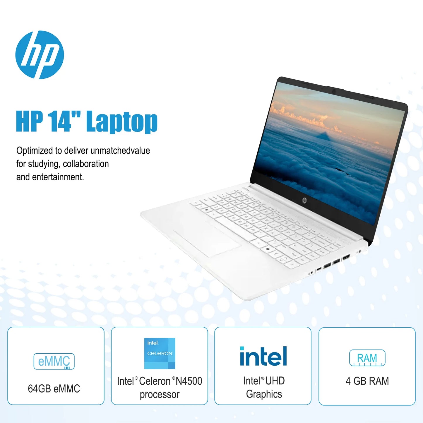 HP 14" Laptop, Intel Celeron N4500, Up to 16G RAM, Up to 320GB Storage(64GB eMMC onboard+ 256GB microSD), Win 11 Pro, Mouse