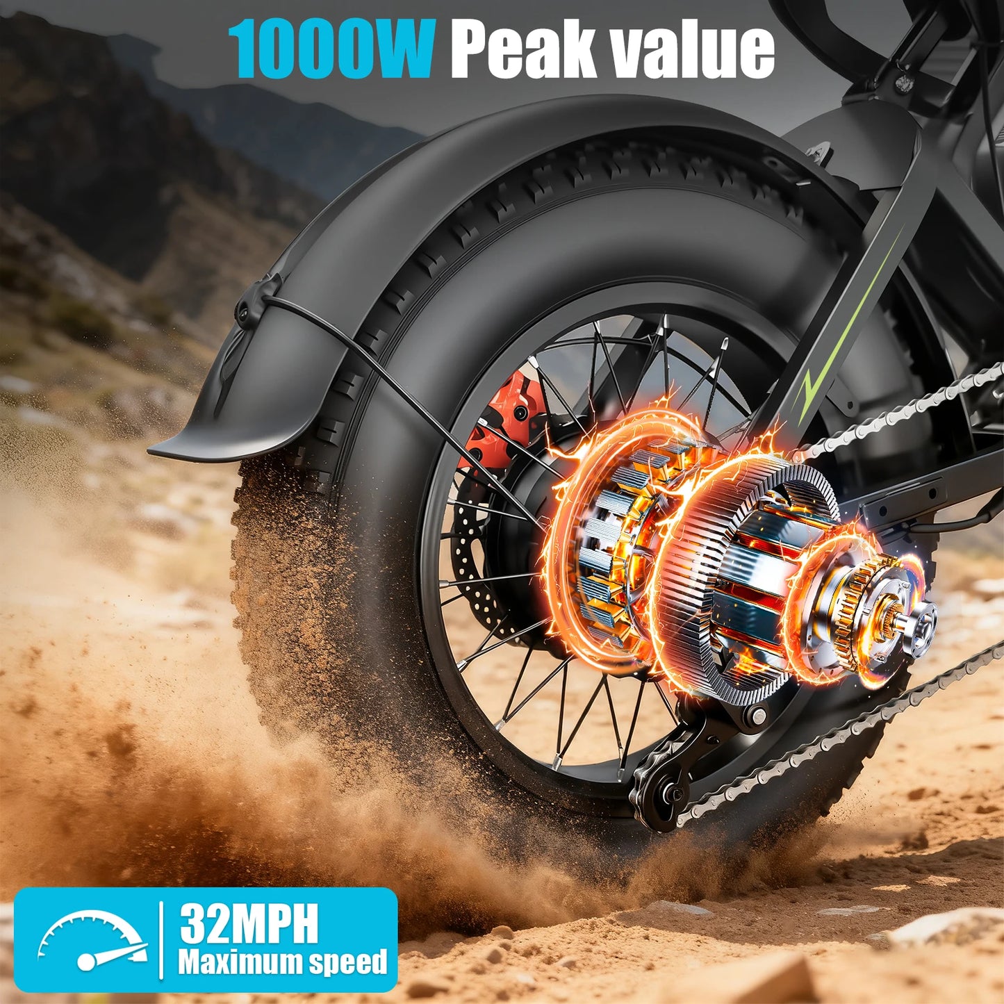 GT600 1000W Fat Tire Electric Mountain Bike For Adults