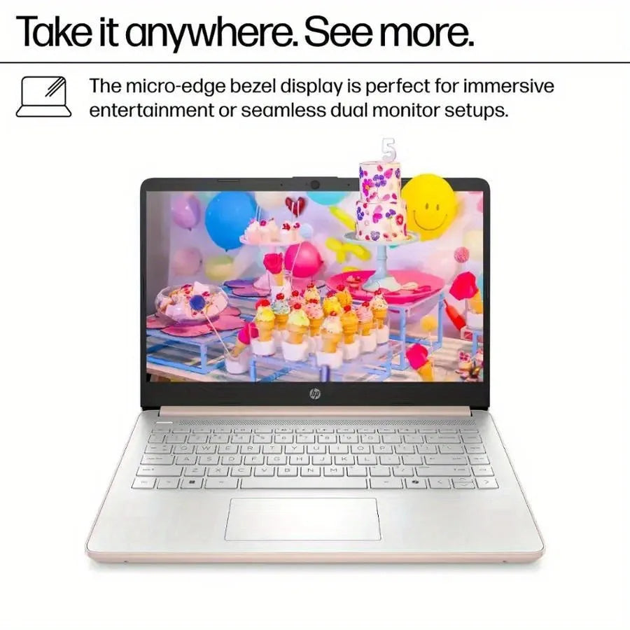 HP 14" HD Business Laptop,Intel Processor N150,4GB RAM,128GB UFS,Intel Graphics,Wi-Fi 6,Windows 11 Home,Pale Rose Gold