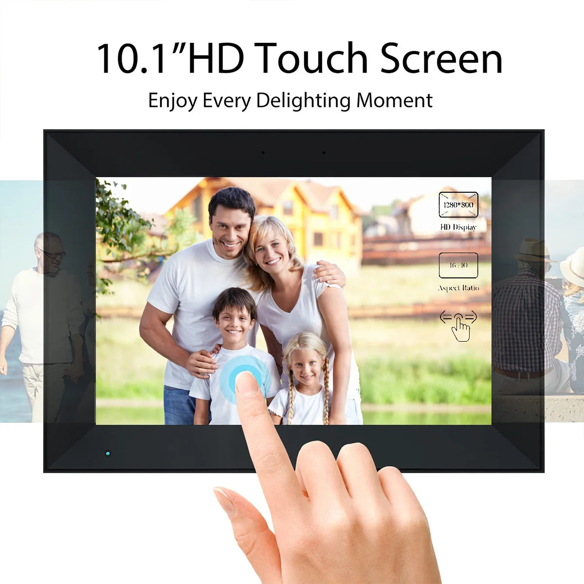 2025 PF1006 Digital Picture Frame 10.1 Inch 32GB Storage Smart WiFi digital photo frame with 1280x800 IPS HD Touch Screen Wall