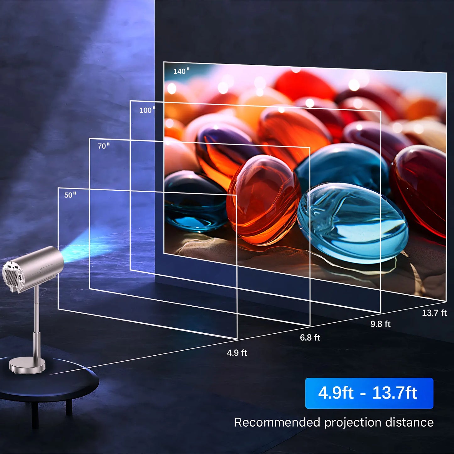Mini Android Portable Projector  Support 1080p 4K  Integrated 90°Adjust Stand Hight Adjustment WiFi and Bluetooth Model: TS3