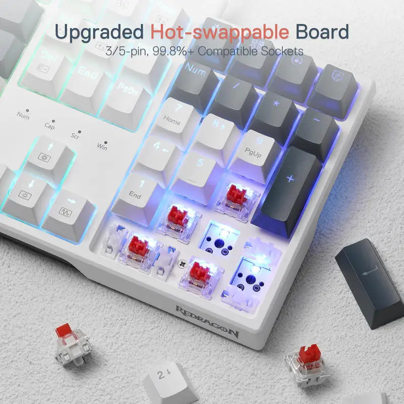 Redragon K668 RGB Gaming Keyboard, 108 Keys Wired Mechanical Keyboard w/Extra 4 Hotkeys Upgraded Hot-swappable Socket，Red Switch