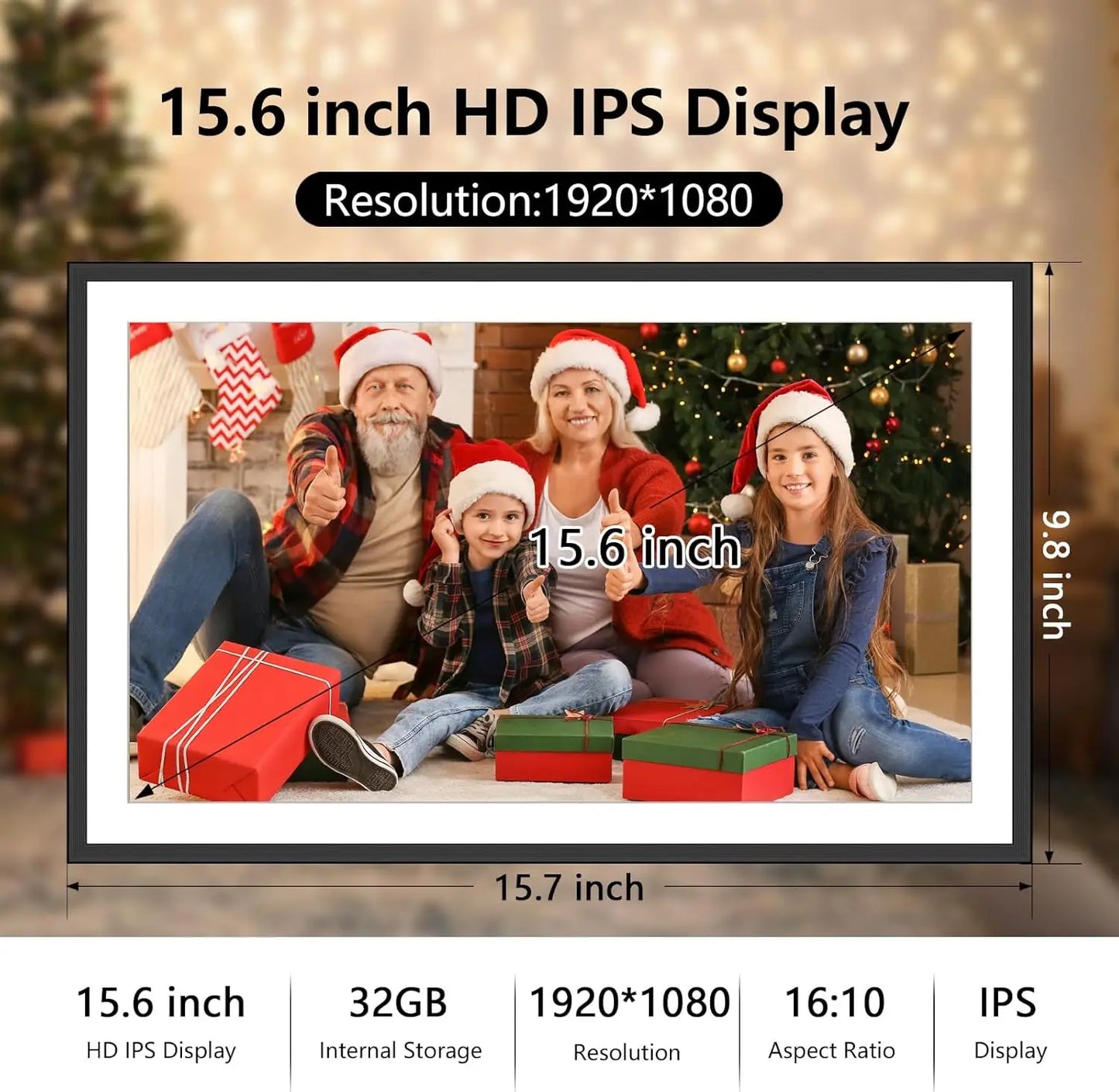 SSA 32GB 15.6 Inch WiFi Digital Photo Frame 1920x1080 FHD LCD Touch Screen,Best Christmas gift for friends and family