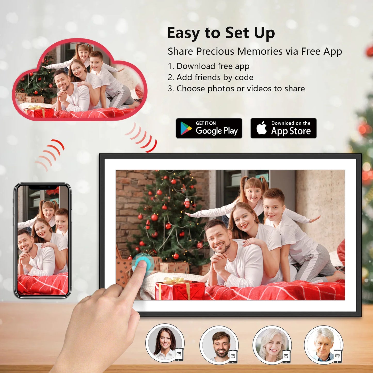 32GB SSA 15.6 Inch Smart WiFi Digital Photo Frame 1920x1080 FHD LCD Touch Screen,Best Christmas gift for friends and family