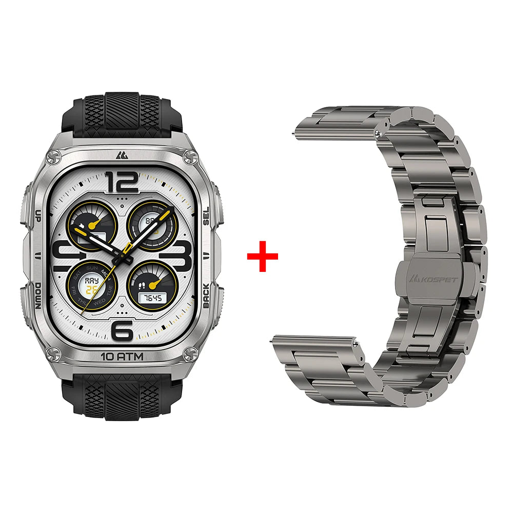 KOSPET Tank M4 Smart Watch Stainless Steel 6-Sat GPS Offline Maps 10ATM Waterproof 45M Dive 24/7 Health Monitor for Android iOS