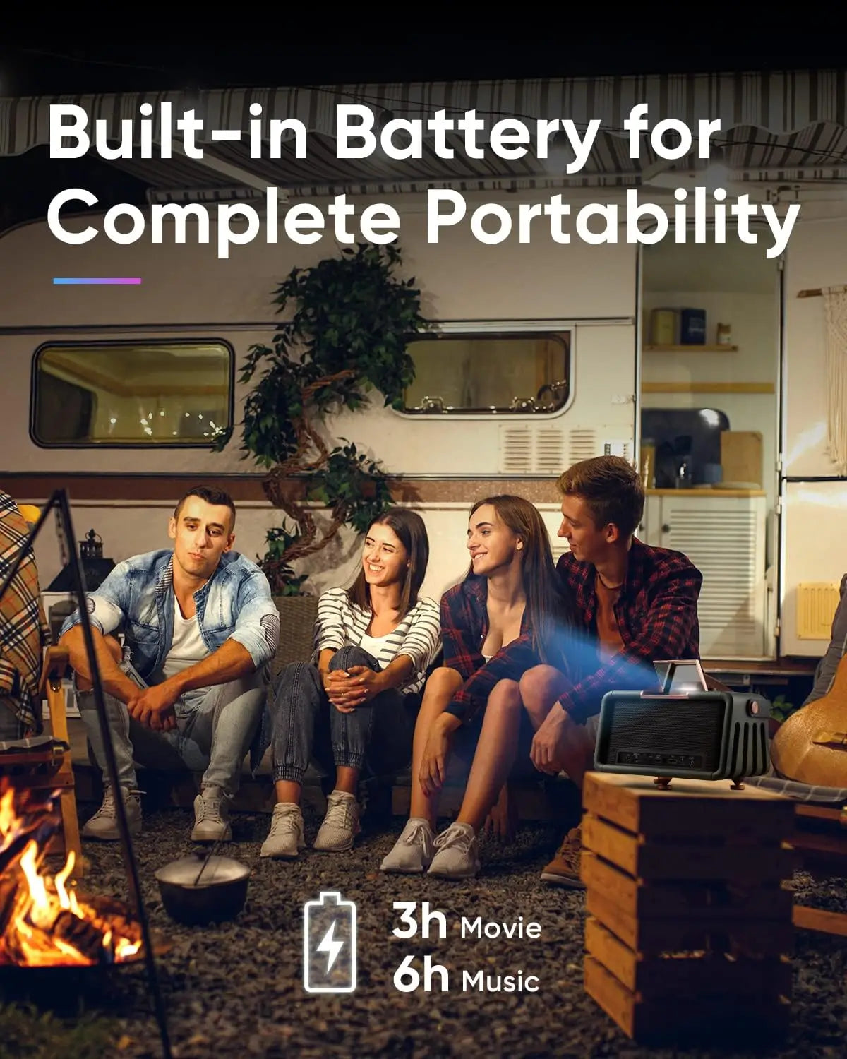 X300 Outdoor Projector, 1080P Portable with WiFi/Bluetooth, 16W Harman Kardon Speakers, 110' Screen, Battery Powered