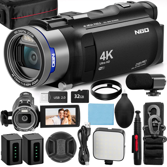 NBD 4K HD&48MP Camcorder Video Camera With Wi-Fi & App Control,Video Recorder with 3X Battery Life, 16X Zoom, 270° IPS Screen