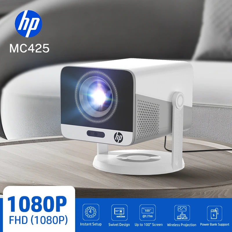 HP Projector MC425 1080P FHD Android 14 Dual Wifi6 Allwinner H726 BT5.4 1920*1080P Home Cinema Beamer Outdoor Portable Projetor
