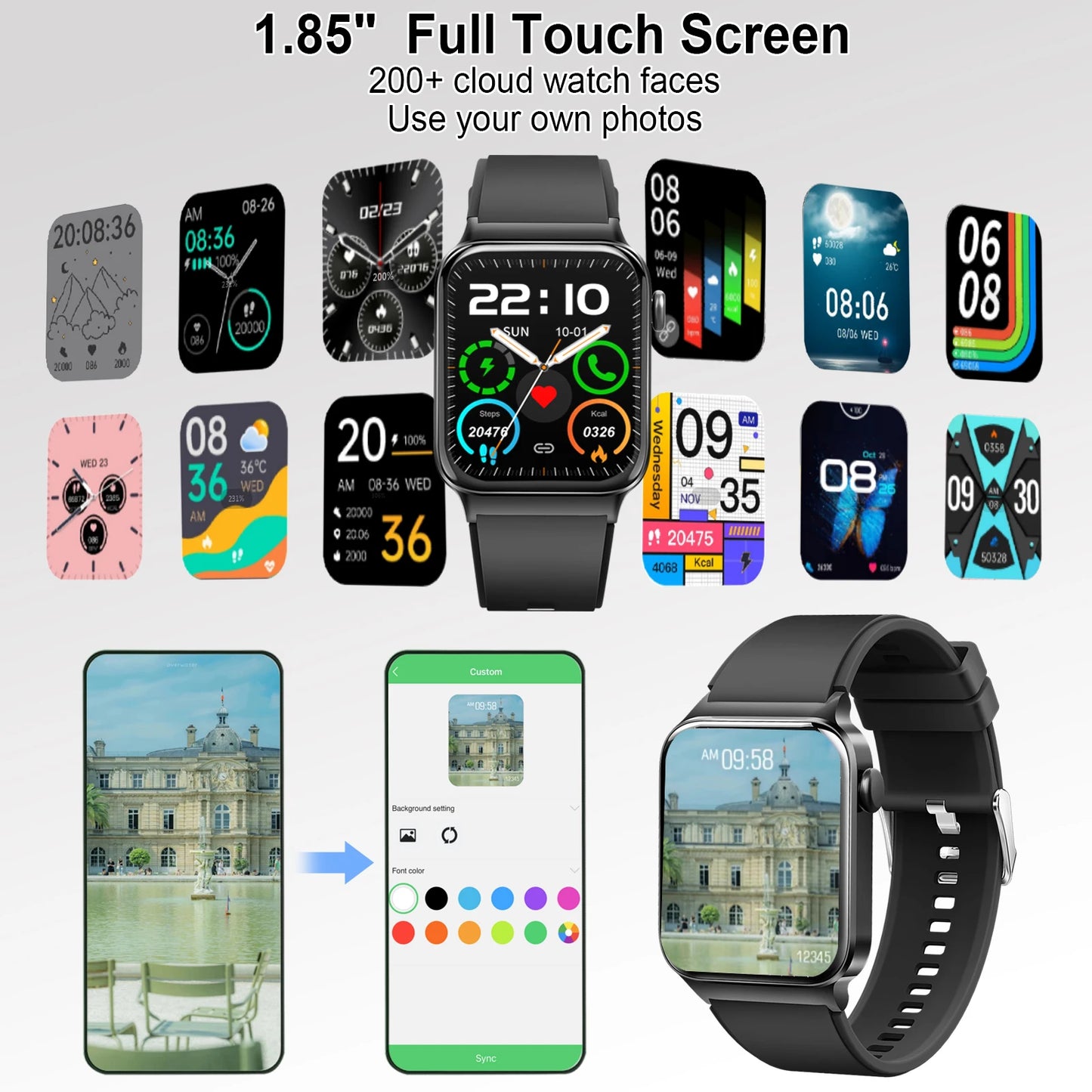 Jxrev 1.85" Ultra Thin Smartwatch (Answer/Make Call), IP68 Waterproof Fitness Tracker, 100+Sport Modes, Heart Rate/Sleep Monito.