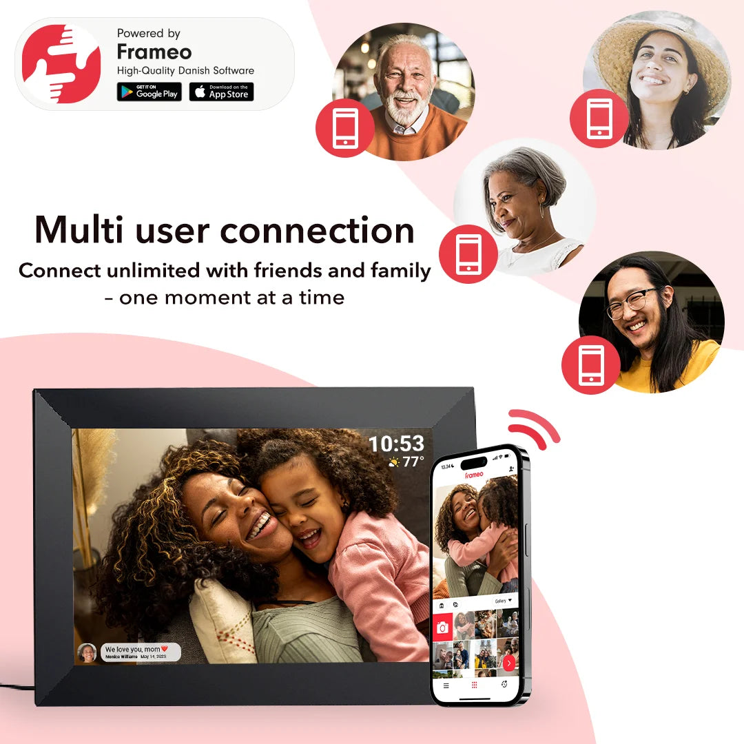 FRAMEO 10.1 inch 32GB Digital Picture Frame, IPS LCD Touch Screen, Auto-Rotate Easy Setup to Share Photos & Videos via Frameo