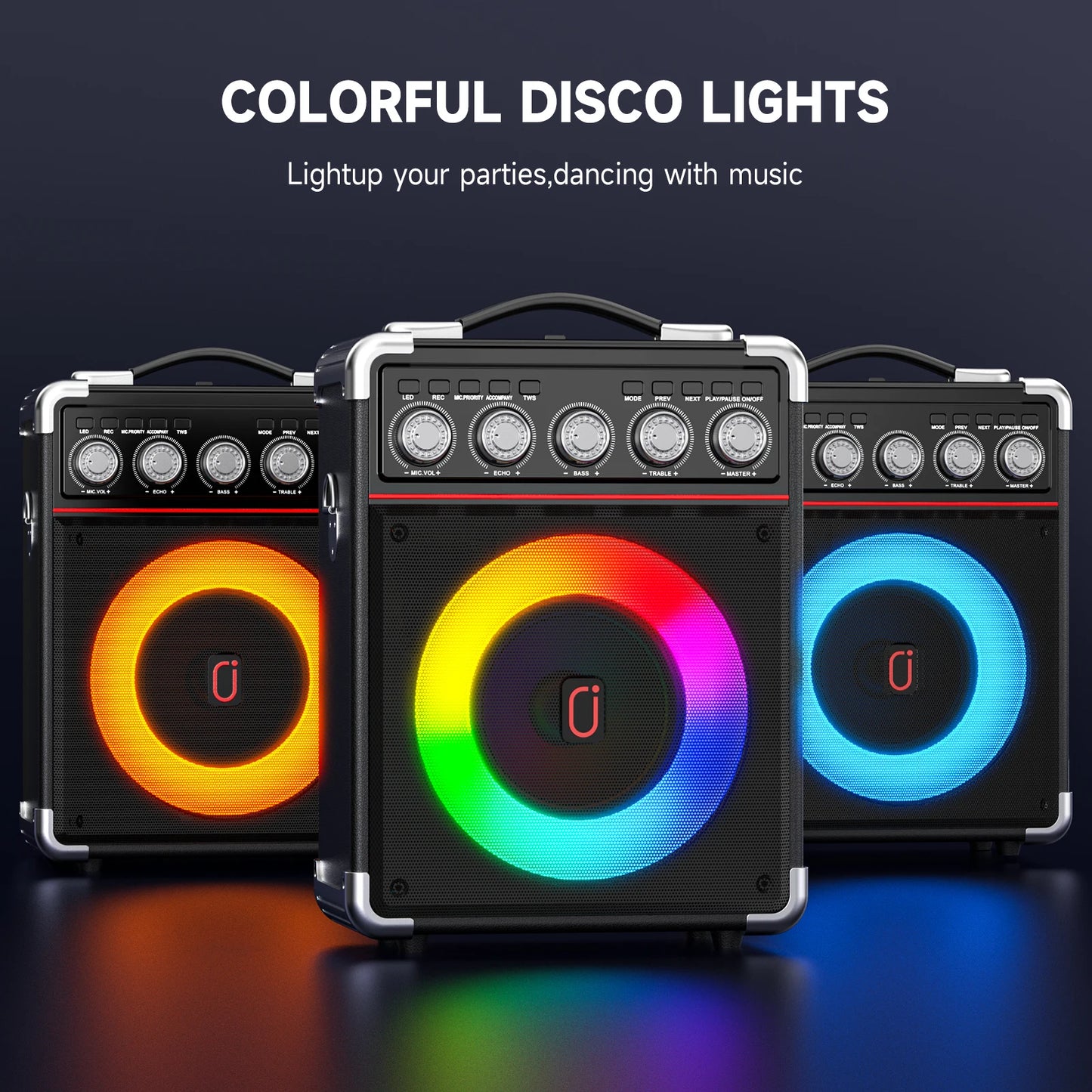 FanFun Karaoke Speaker, Bluetooth Speaker with 2 Microphones and LED Light, Portable Wireless Speaker, Outdoor Party Speaker