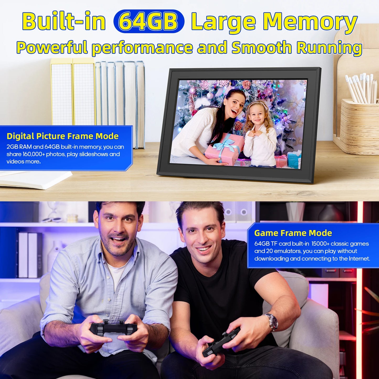 Brightness WiFi Digital Picture Frame With 2K HD Emulator Console