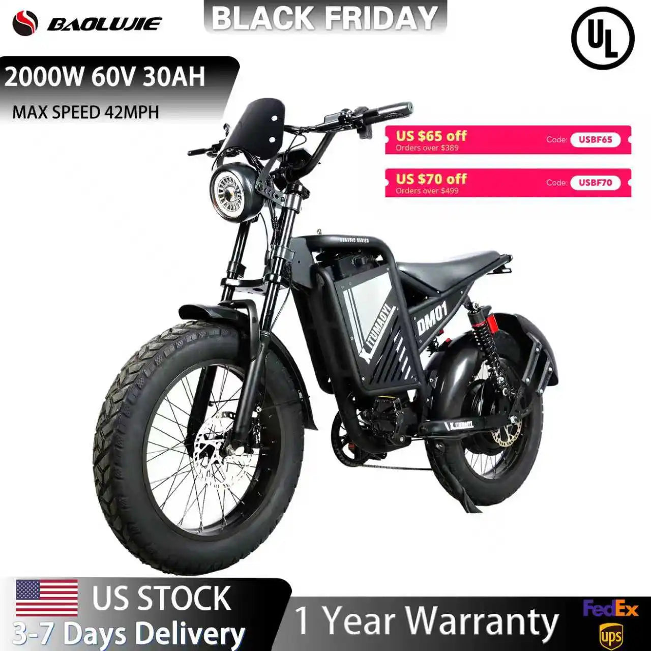 Baolujie DM01 Electric Bike 60V 42 MPH For Adults