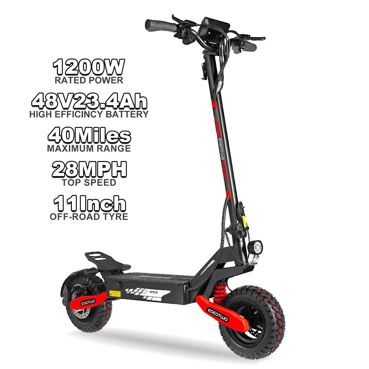 EOEOTWO GT06 Electric Scooter Adults 1200W Motor 48V13/23AH Lithium Battery 28MPH E Scooters Dual Suspensions + 1 Year Warranty