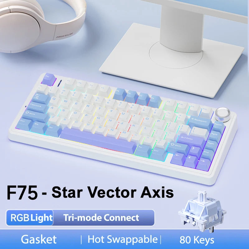AULA F75 2.4G Wireless/Bluetooth/Wired Gaming Mechanical Keyboard RGB Customized 75% Layout OEM Profile Gasket Structure