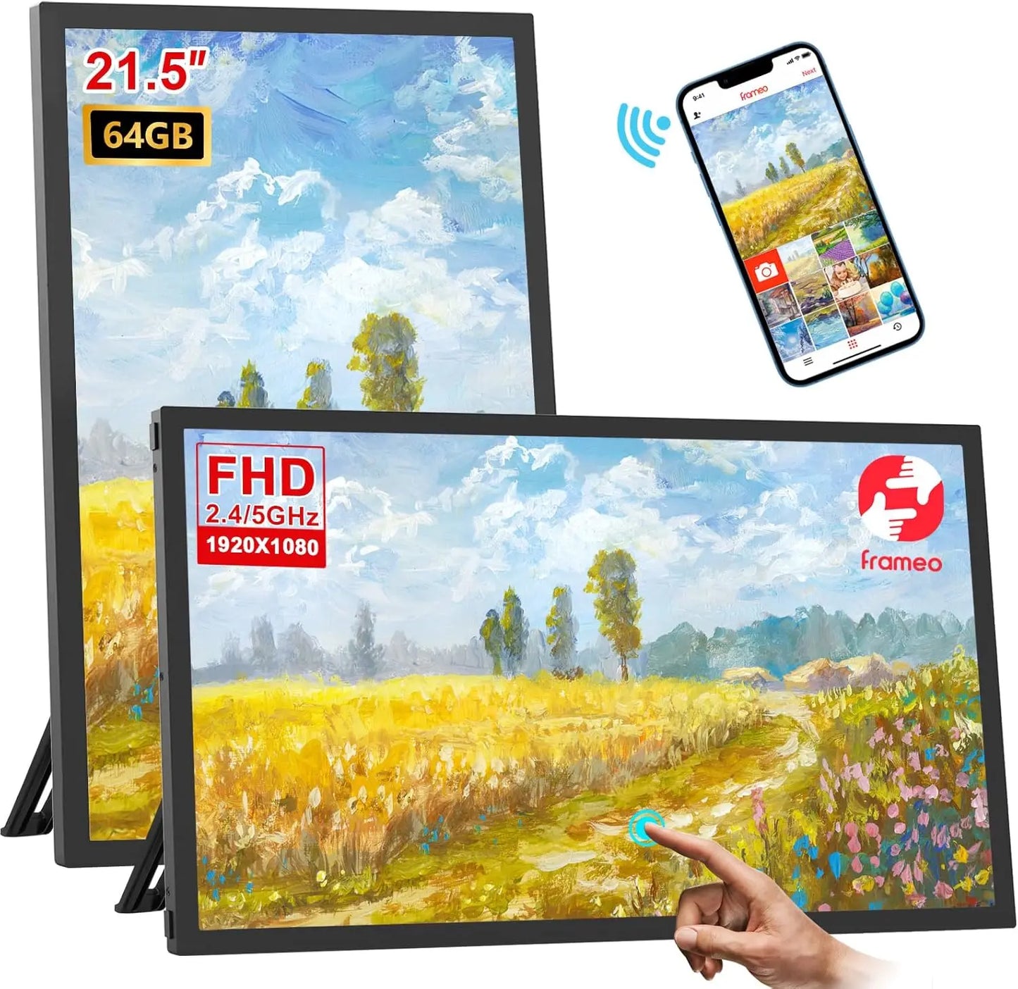 Frameo 21.5 Inch 64GB Smart WiFi Digital Photo Frame 1920x1080 FHD LCD Touch Screen,Best Christmas gift for friends and family