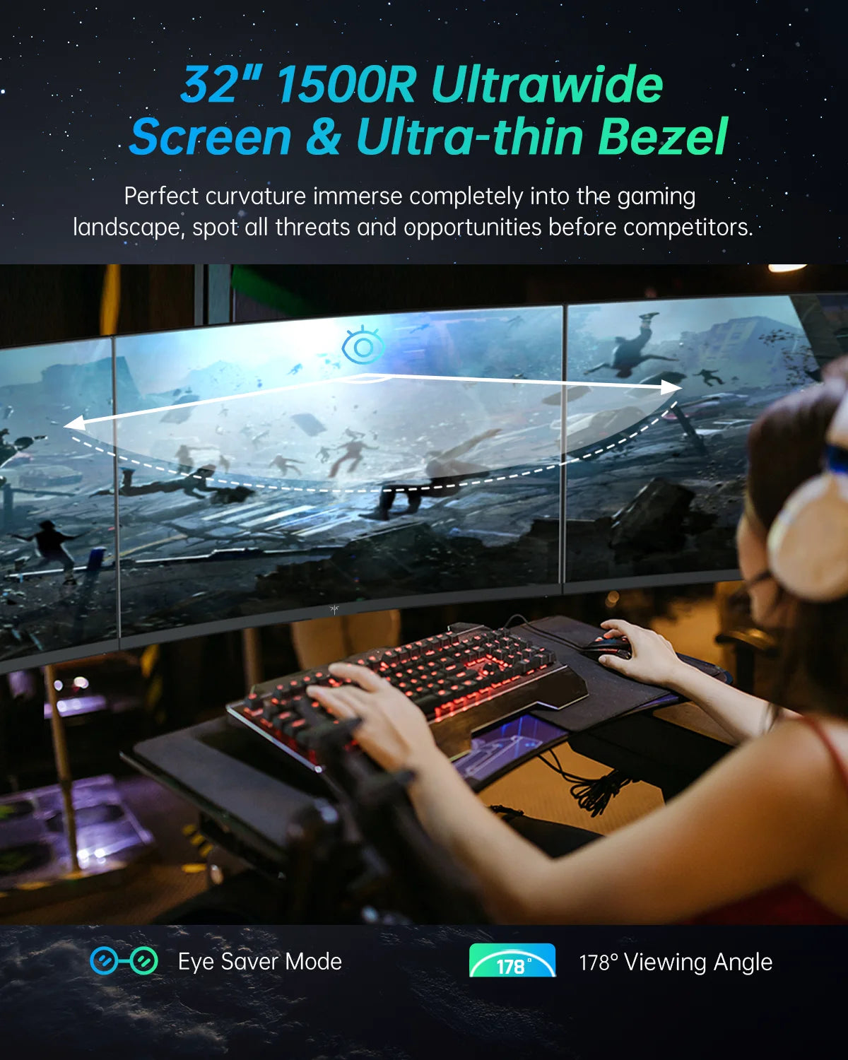 KTC Curved Gaming Monitor 2K QHD 180Hz HDR10 GSync