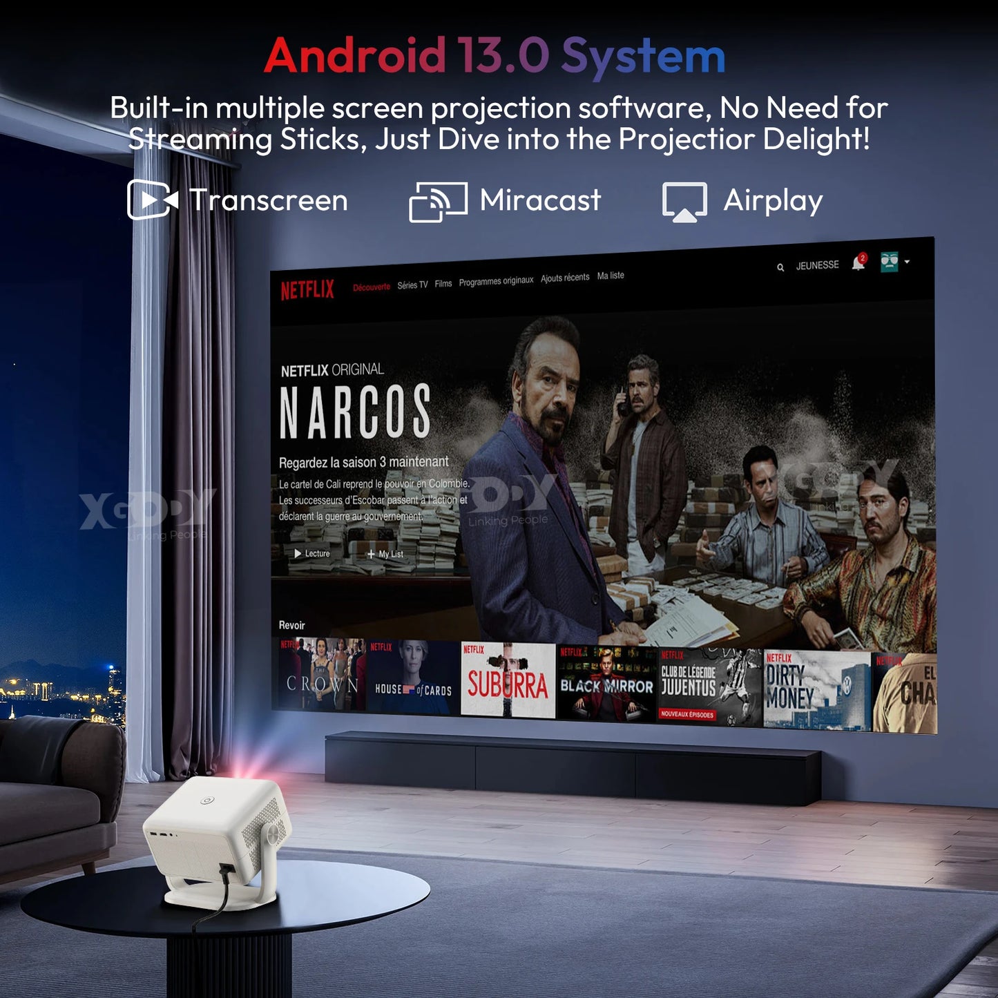 XGODY A6/N6 Projector Netflix Official Voice Control 500-600 ANSI Android 4K Beamer Native 1080P FHD WiFi Home Theater