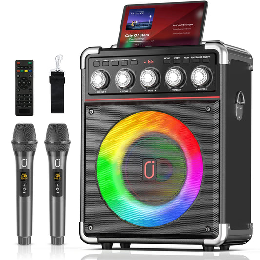 FanFun Karaoke Speaker, Bluetooth Speaker with 2 Microphones and LED Light, Portable Wireless Speaker, Outdoor Party Speaker