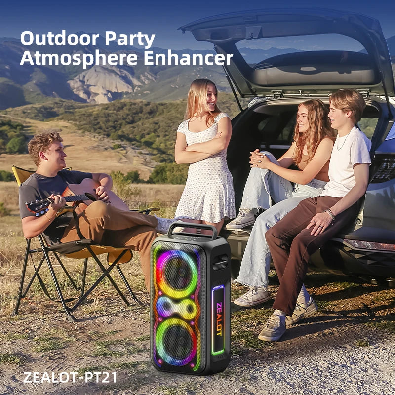 ZEALOT-PT21 200W Portable Bluetooth Speaker, Wireless Speaker IPX5 Waterproof Bluetooth Speakers with Subwoofer，Bass Boost
