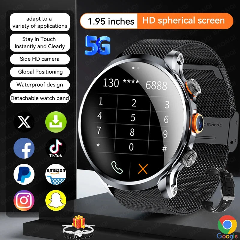 5G/4G Smart Watch Man 1.95 inch 680*680 AMOLED Video Call 800W HD Camera GPS Map WIFI Google Play Smartwatch 8GB+128GB RAM Watch