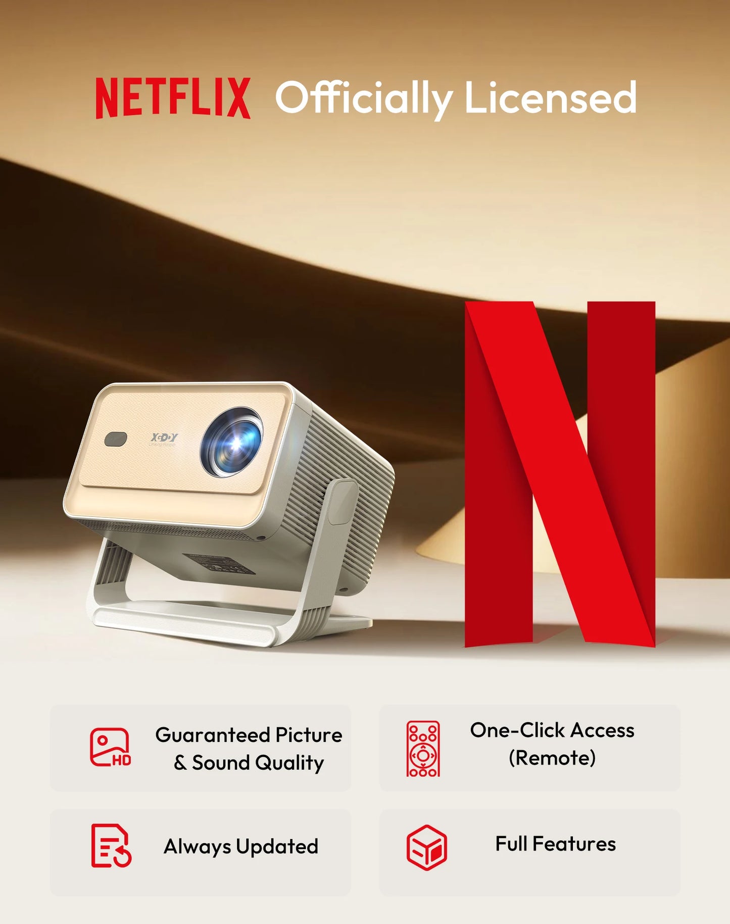 XGODY N6 Pro Netflix Officially 4K Projector 695 Ansi Voice Control Android TV Whale OS 8/32GB ROM Outdoor Movie Home Theater