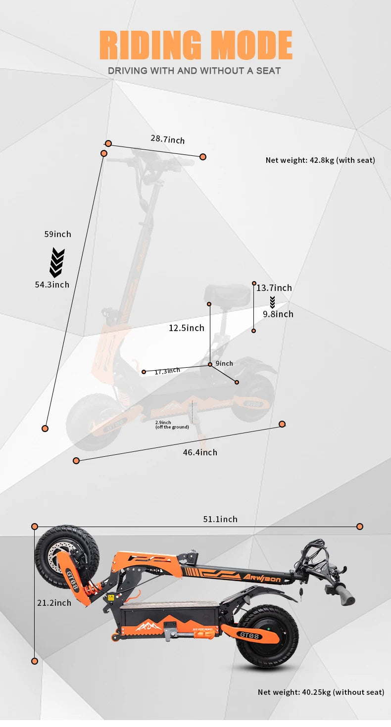 Arwibon Dual Motor Electric Scooter Folding With Seat