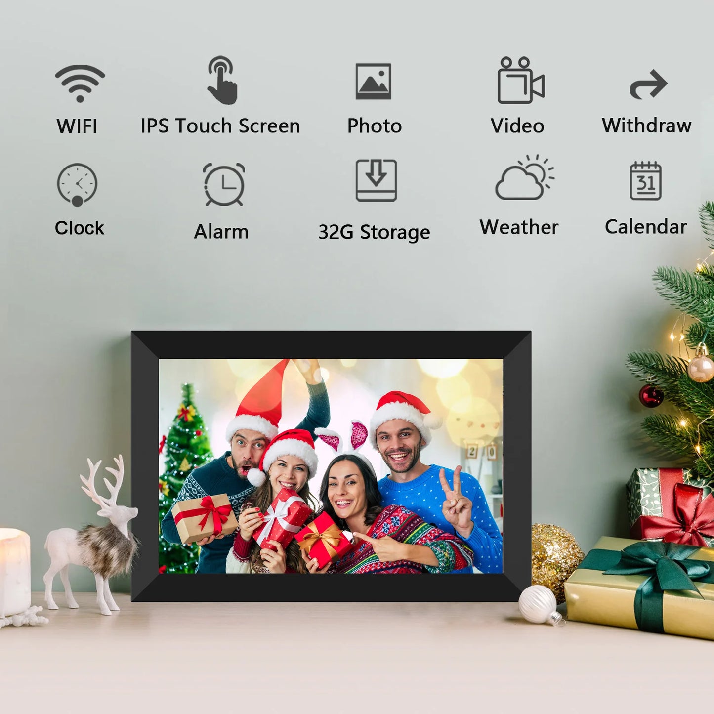 32GB 10.1 Inch Smart WiFi Digital Photo Frame 1280x800 IPS LCD Touch Screen,Best Christmas birthday gift for friends and family