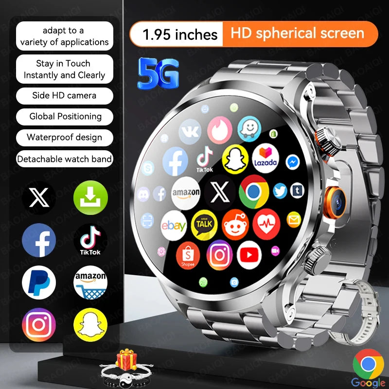 5G/4G Smart Watch Man 1.95 inch 680*680 AMOLED Video Call 800W HD Camera GPS Map WIFI Google Play Smartwatch 8GB+128GB RAM Watch