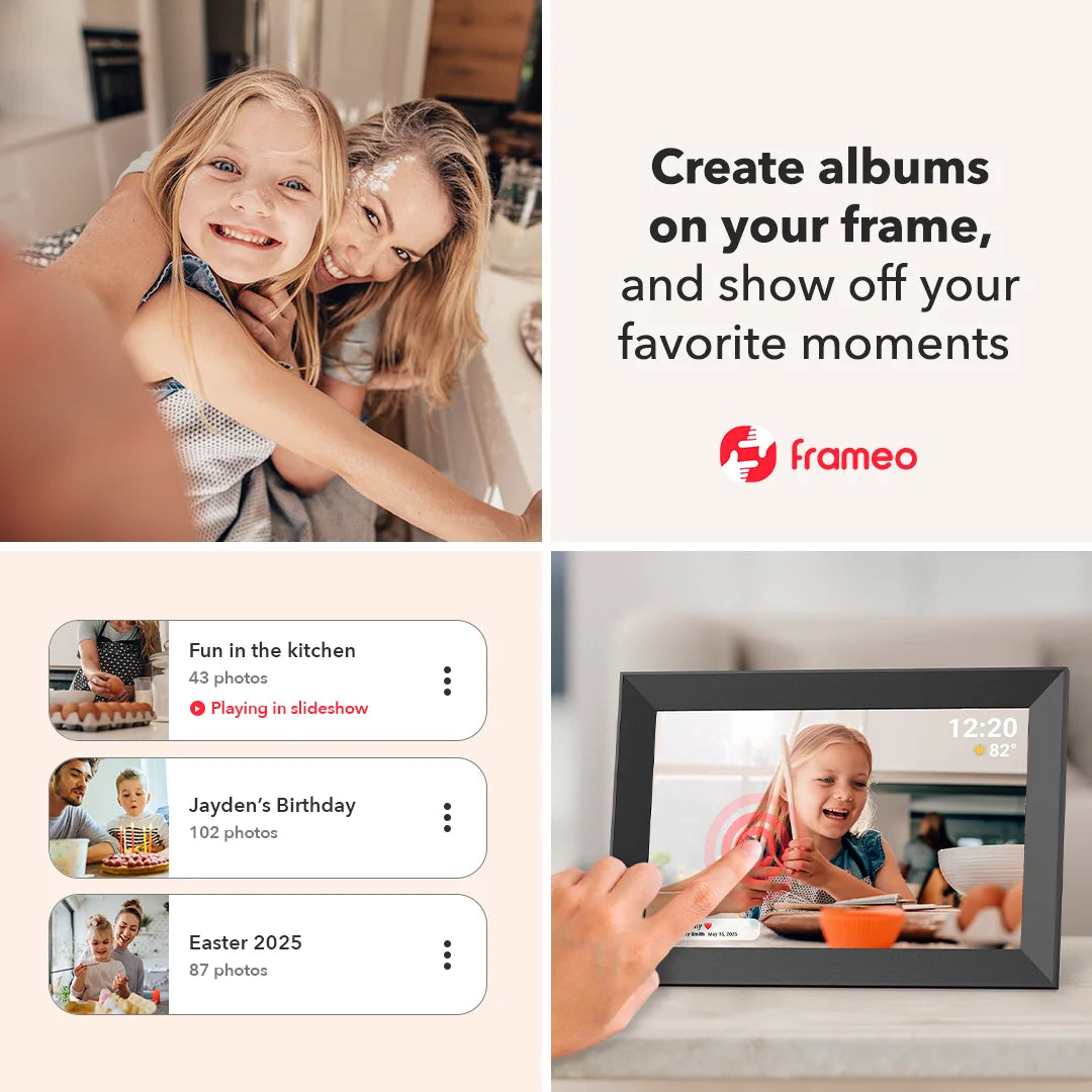 FRAMEO 10.1 inch 32GB Digital Picture Frame, IPS LCD Touch Screen, Auto-Rotate Easy Setup to Share Photos & Videos via Frameo