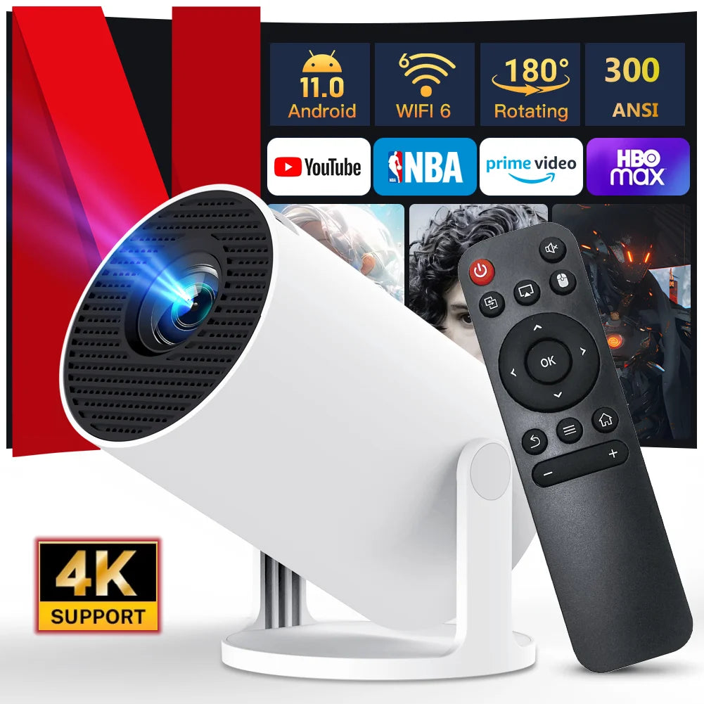 LynCast Projector HY300 Pro+ 4K Android 11 Dual Wifi6 300ANSI Allwinner H713 BT5.4 720P Native Outdoor Video Home Theater Cinema