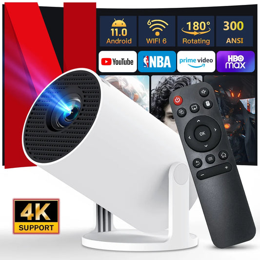 LynCast Projector HY300 Pro+ 4K Android 11 Dual Wifi6 300ANSI Allwinner H713 BT5.4 720P Native Outdoor Video Home Theater Cinema