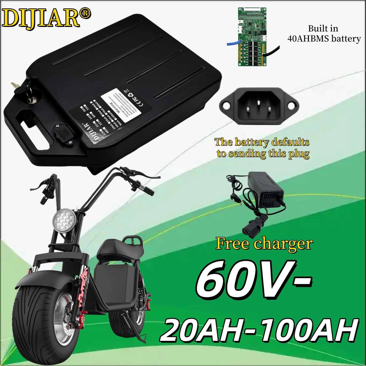 18650 60V lithium-ion battery, in stock, 20AH-100AH application 250W~3000W suitable for Harley folding Citycoco electric scooter