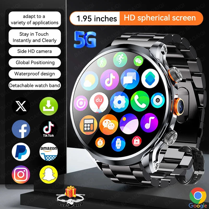 5G/4G Smart Watch Man 1.95 inch 680*680 AMOLED Video Call 800W HD Camera GPS Map WIFI Google Play Smartwatch 8GB+128GB RAM Watch