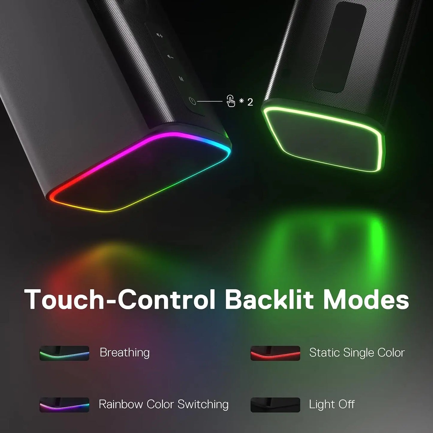 Redragon GS814 Stereo Desktop Speaker, 20W Output, 4 Real Units, BT 5.0/3.5mm AUX, Enhanced Bass, Touch-Control, Dynamic RGB