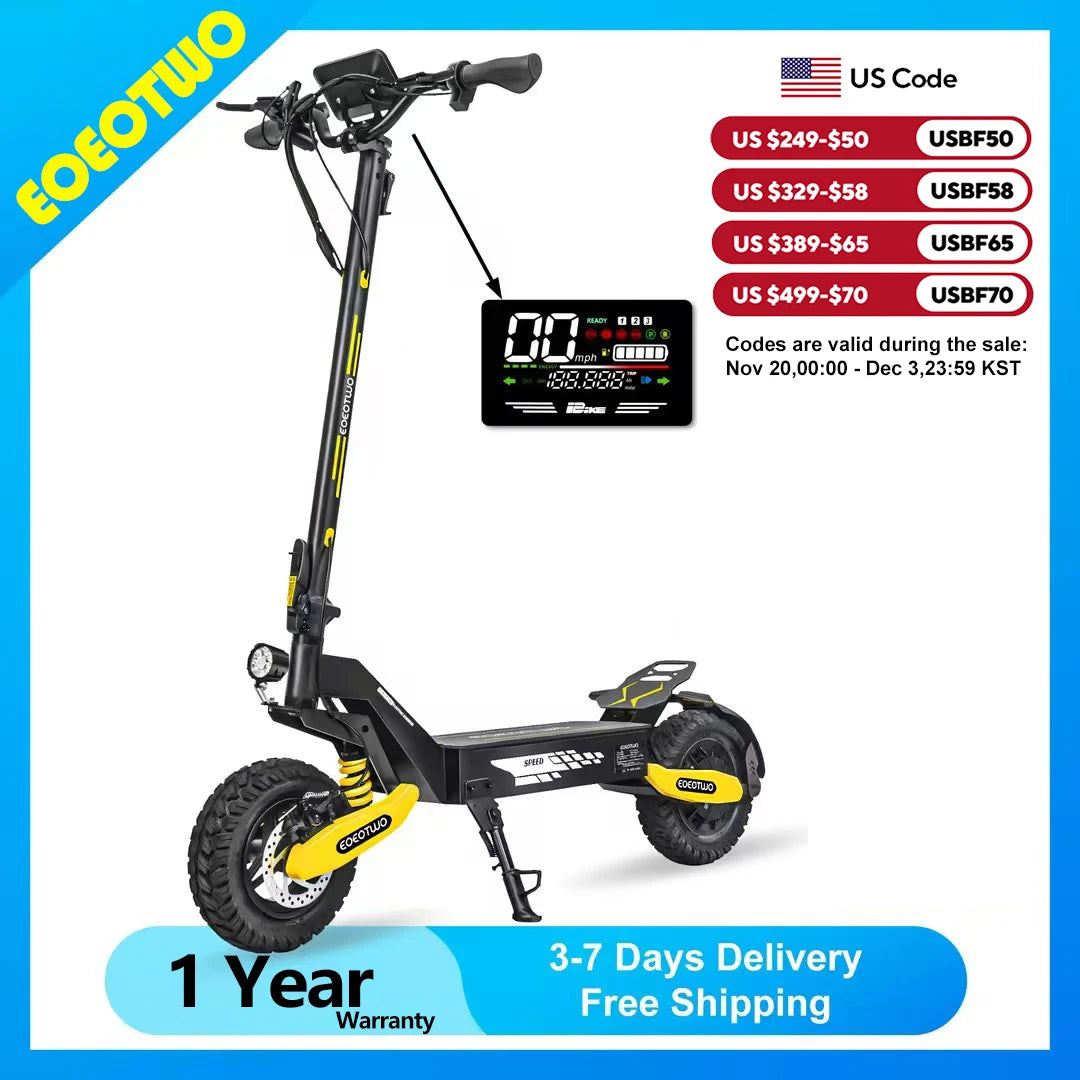EOEOTWO GT06 Electric Scooter Adults 1200W Motor 48V13/23AH Lithium Battery 28MPH E Scooters Dual Suspensions + 1 Year Warranty