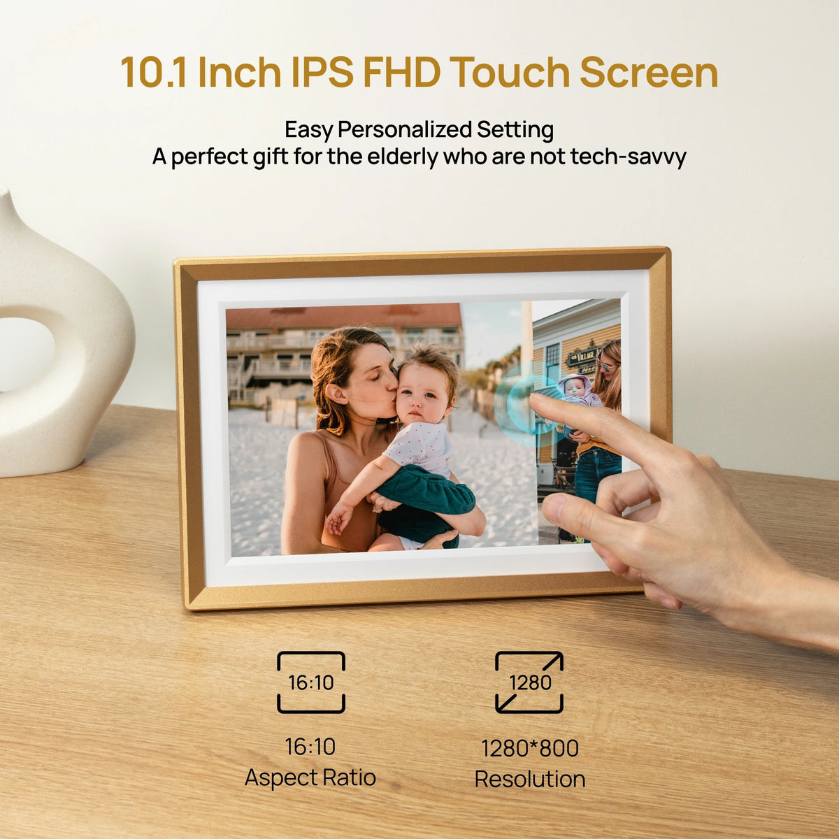 ARZOPA Metal Digital Picture Frame WiFi 10.1" HD IPS Touch Screen Smart Photo Frame Unlimited Photos Videos,Perfect Gifts family