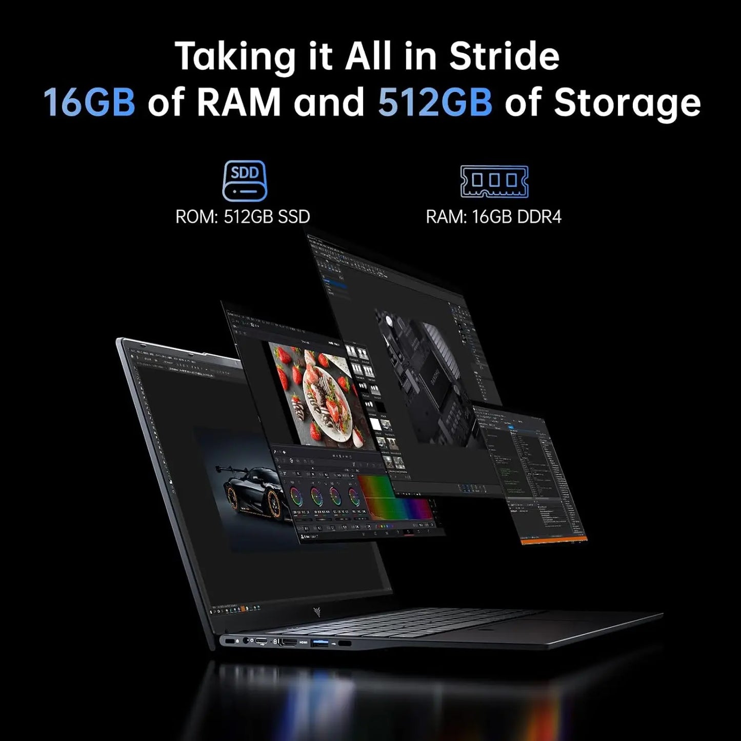 KAMRUI 15.6 Gaming Laptop Computer AMD Ryzen3 4300U Windows Laptop IPS 16GB DDR5 512GB NVMe SSD Backlit & Numeric Keyboard Wifi5