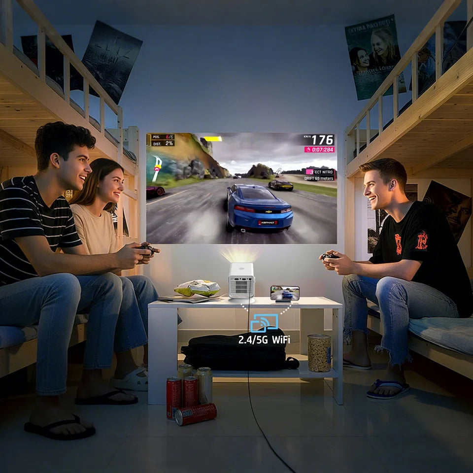 HP Projector MC400 HD 1280*720P Android 14 Allwinner H726 Dual Wifi6 BT5.4 Home Cinema Projetor Outdoor Portable Projectors