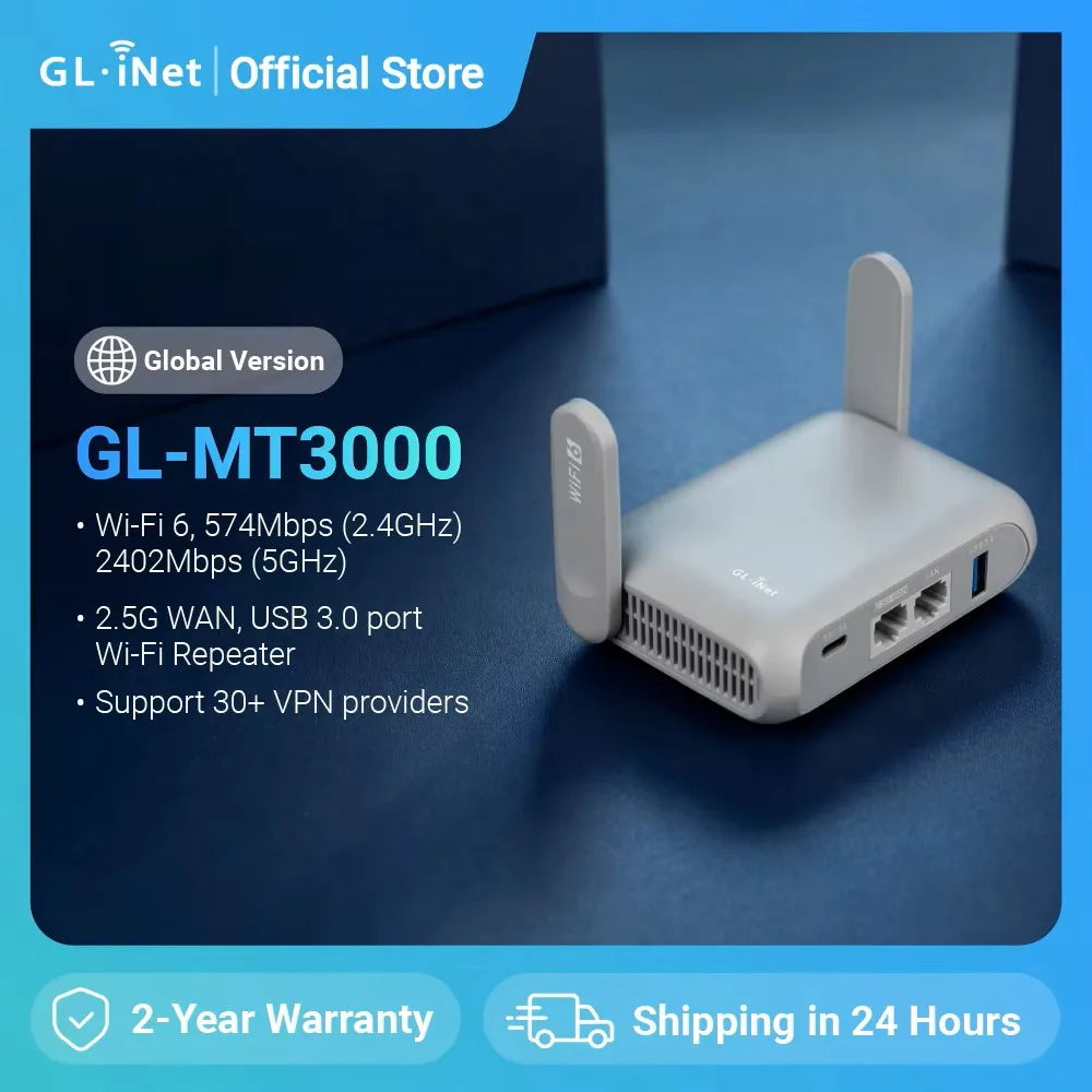GL.iNet GL-MT3000 (Beryl AX) Wi-Fi 6 Wireless Travel Gigabit Router, Connect Public & Hotel Wi-Fi, Captive Portal, Cybersecurity