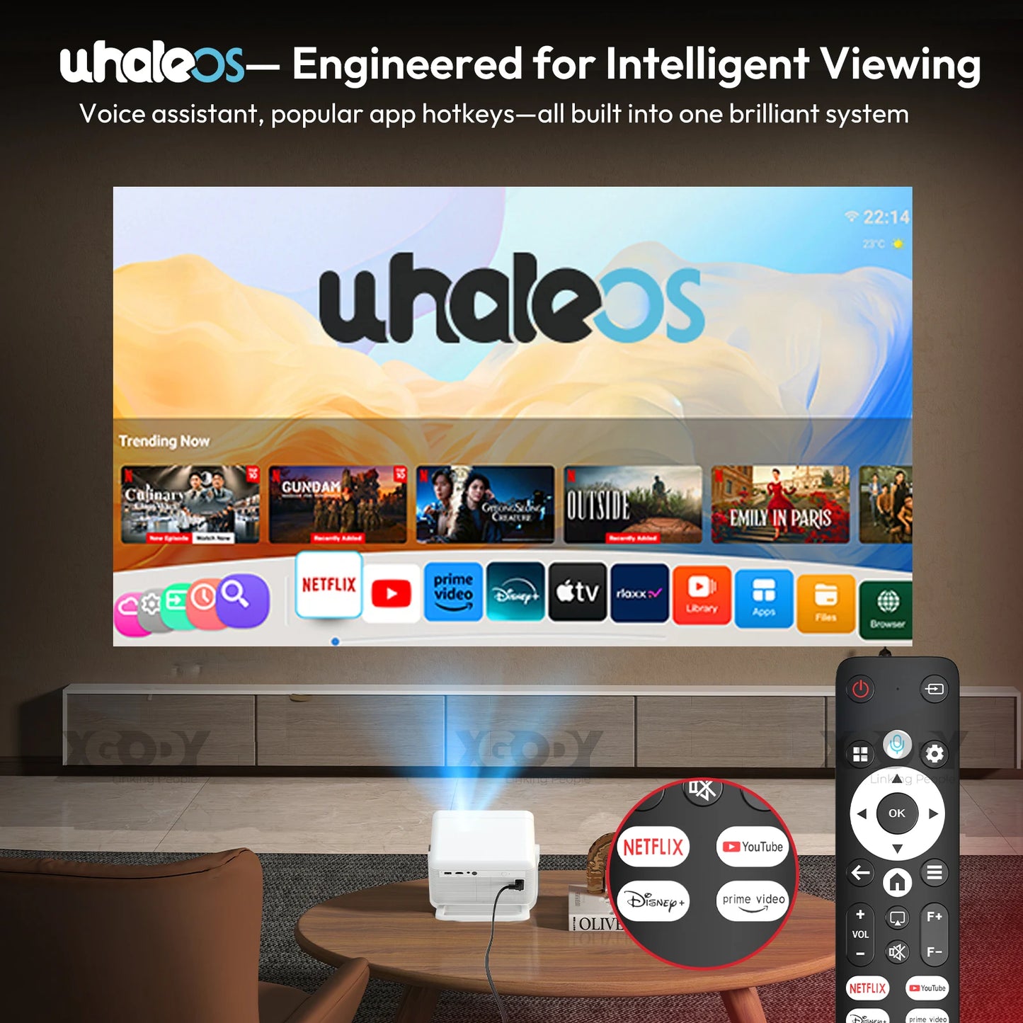 XGODY Projector N6/N6 Pro Netflix Officially 4K Voice Control Smart Android TV Whale OS 8/32GB ROM for Movie Home Theater