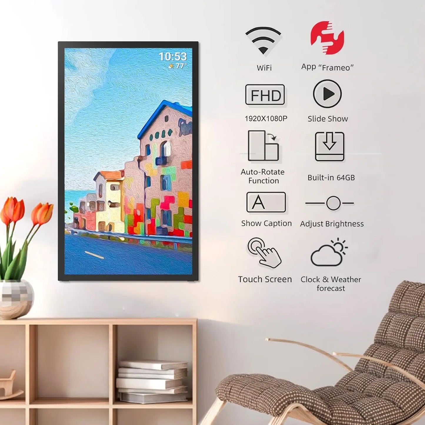 Frameo 21.5 Inch 64GB Smart WiFi Digital Photo Frame 1920x1080 FHD LCD Touch Screen,Best Christmas gift for friends and family