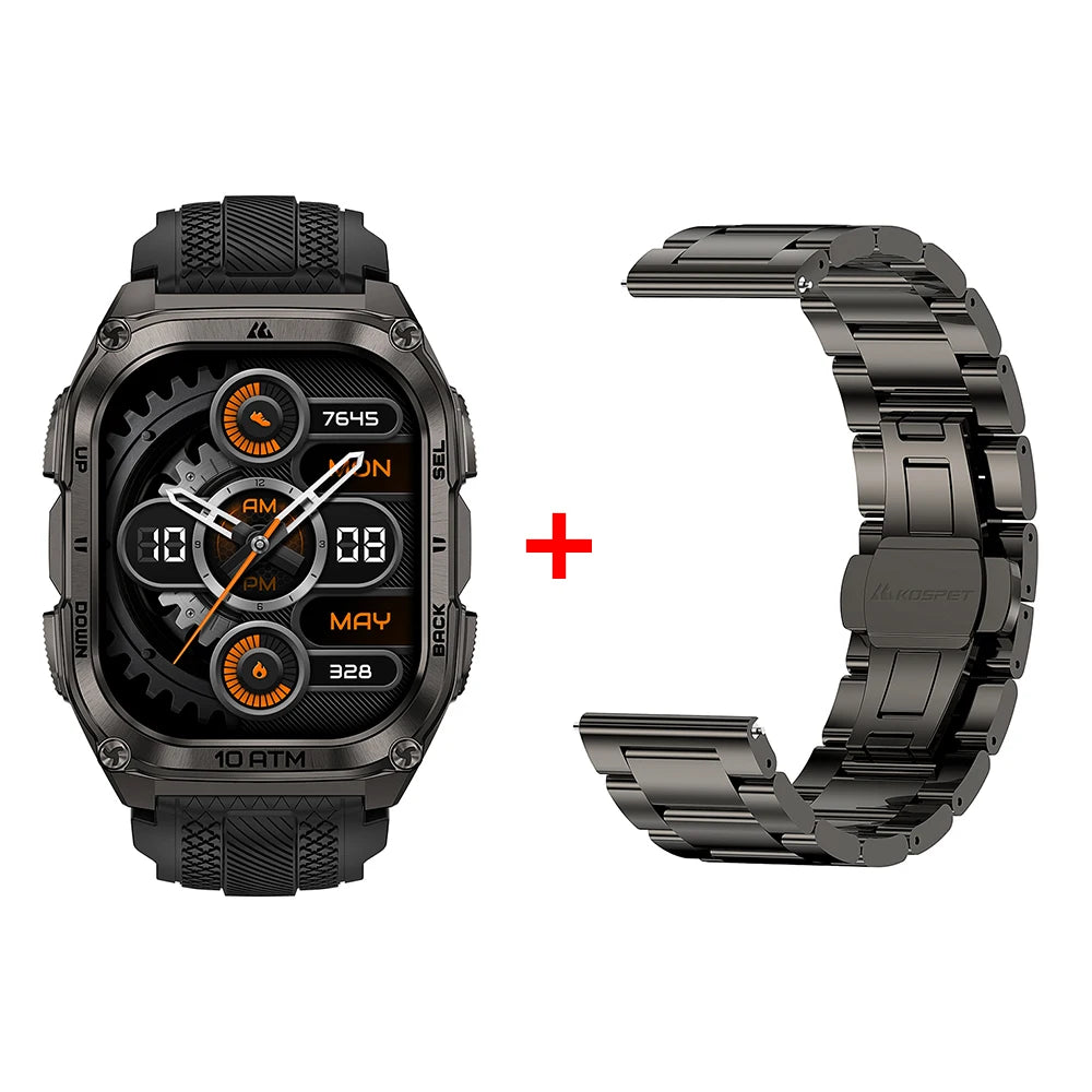 KOSPET Tank M4 Smart Watch Stainless Steel 6-Sat GPS Offline Maps 10ATM Waterproof 45M Dive 24/7 Health Monitor for Android iOS